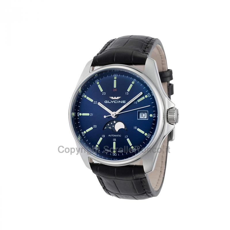 GLYCINE COMBAT CLASSIC MOONPHASE BLU 40MM PELLE