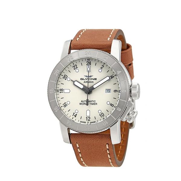 GL0138 - Glycine Airman World Timer Silver 44mm Pelle