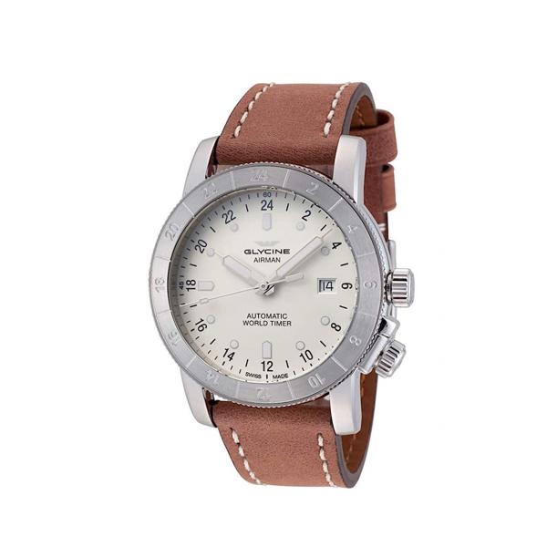 GL0141 - Glycine Airman Purist Silver 42mm Pelle Marrone