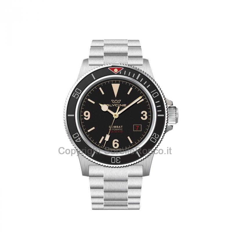 GLYCINE COMBAT SUB ACCIAIO NERO AUTO 42MM VINTAGE