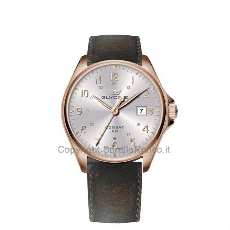 GLYCINE NEW COMBAT CLASSIQUE SILVER 43MM PELLE