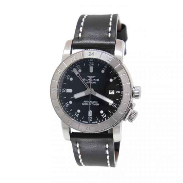GL0066 - Glycine Airman World Timer Pelle Nera 42mm