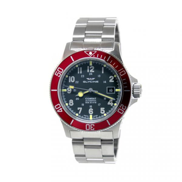 GL0078 - glycine Combat Sub Acciaio Grigio Rosso 42mm