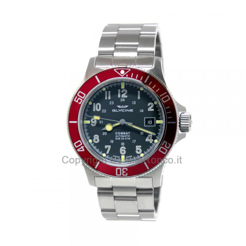 GLYCINE COMBAT SUB ACCIAIO GRIGIO ROSSO 42MM