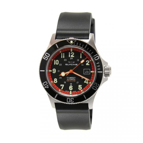 GL0088 - Glycine Combat Sub Nero Bracciale Gomma 42mm