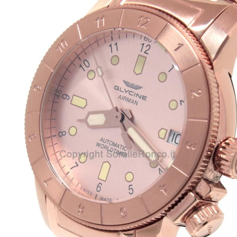 GLYCINE DONNA AIRMAN AUTOMATICO GMT GHIERA ROSA
