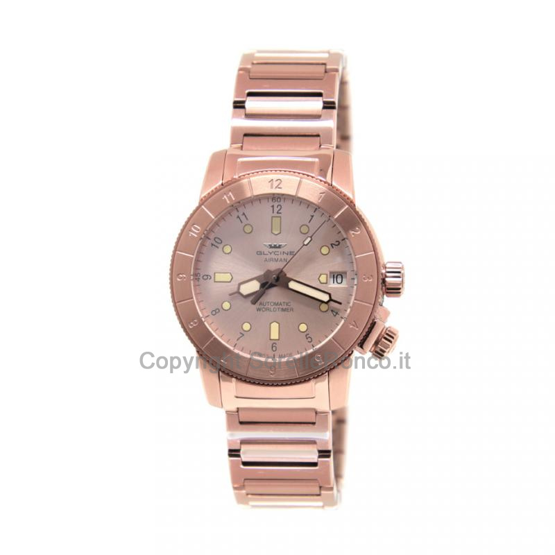 GLYCINE DONNA AIRMAN AUTOMATICO GMT GHIERA ROSA