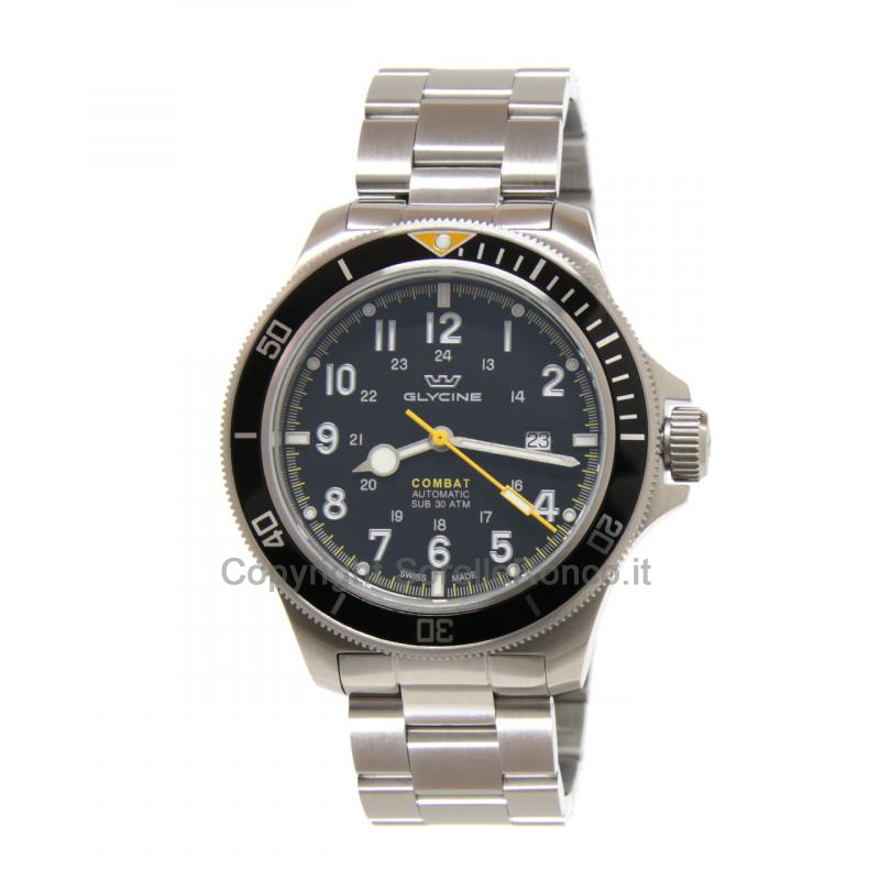 GLYCINE COMBAT SUB ACCIAIO NERO AUTO 46MM