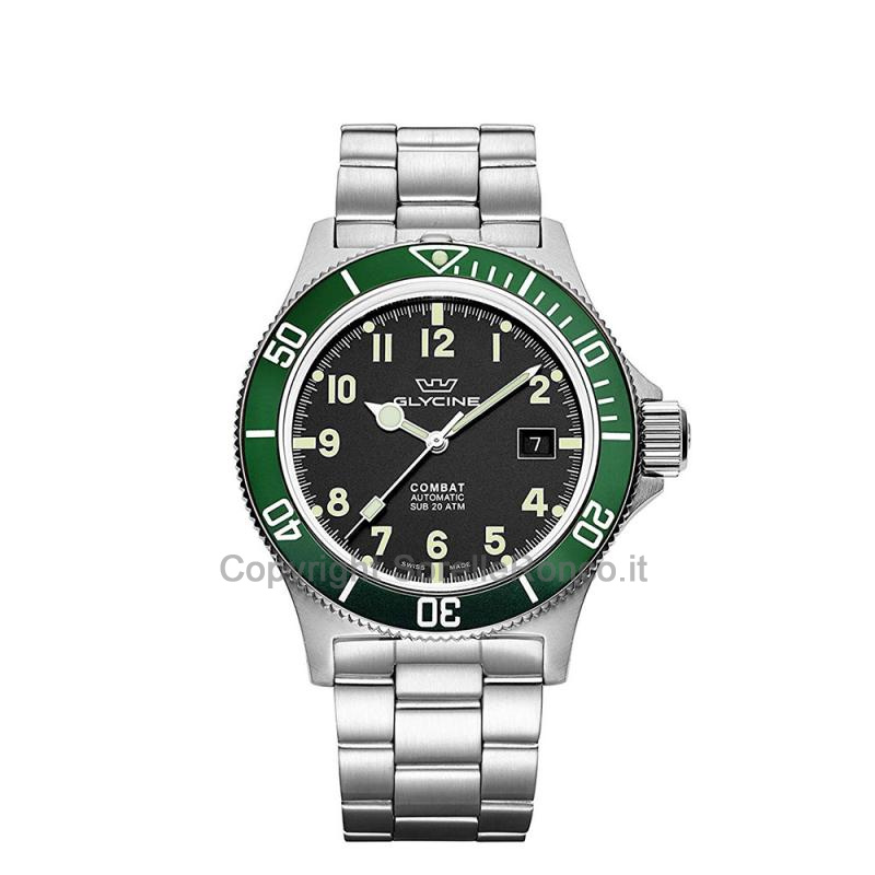 GLYCINE COMBAT SUB ACCIAIO VERDE 42MM