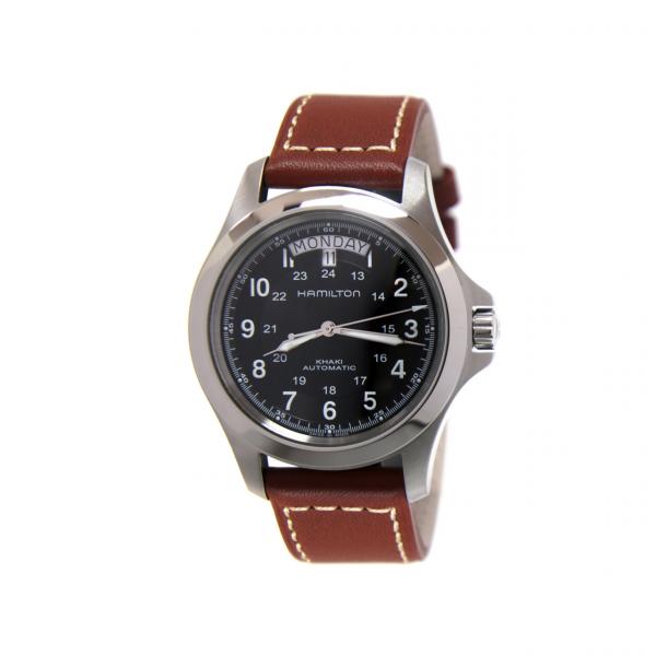 H64455533 - Hamilton Khaki Field King Nero 40mm Pelle Marrone