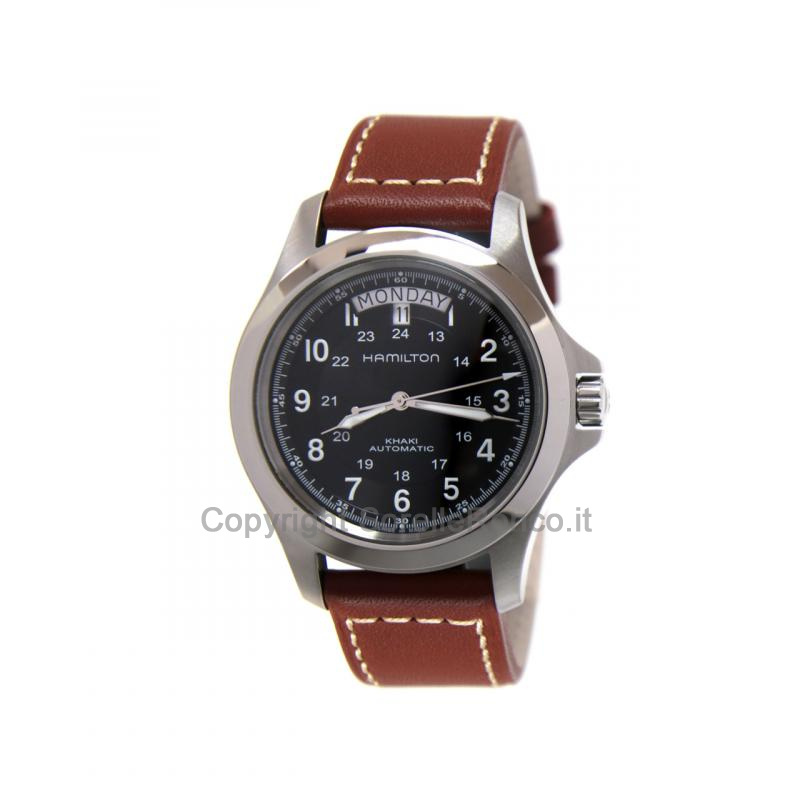 HAMILTON KHAKI FIELD KING NERO 40MM PELLE MARRONE