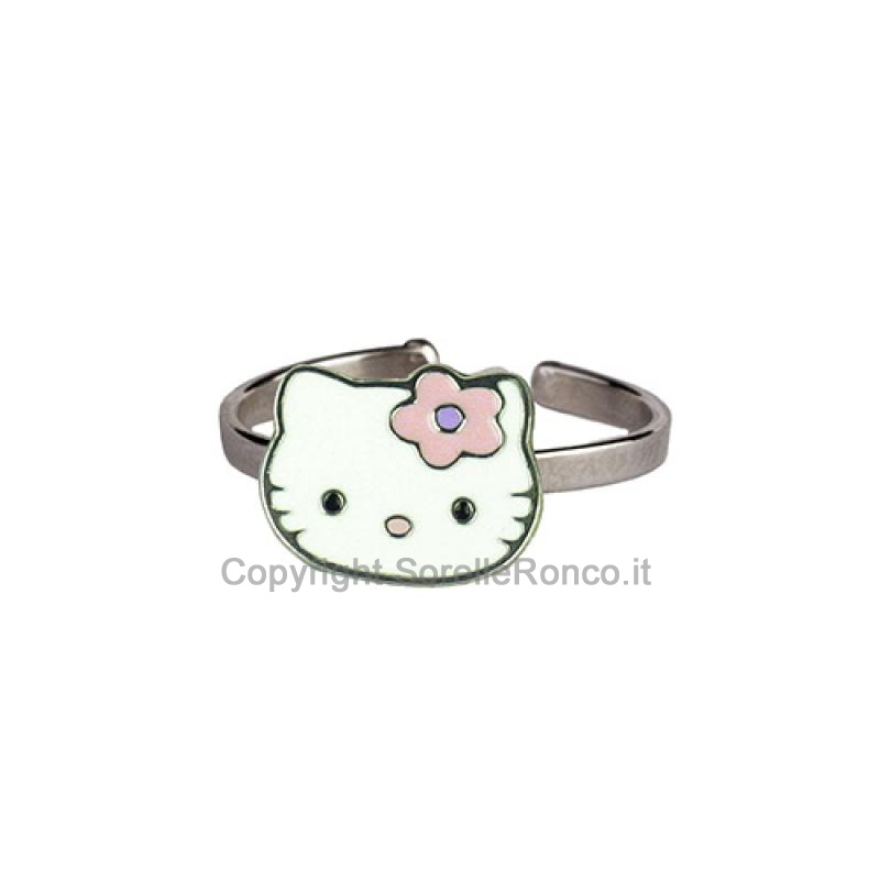 HELLO KITTY ANELLO ARGENTO FIOCCO ROSA 1CM