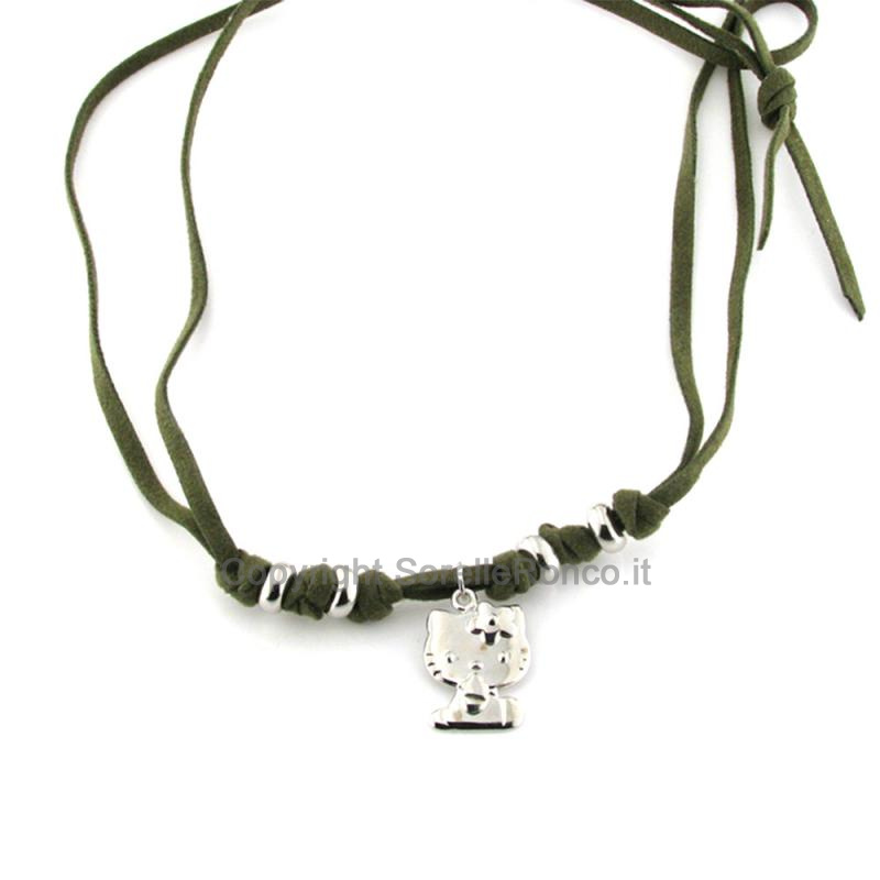 HELLO KITTY COLLANA ARGENTO CORDA VERDE