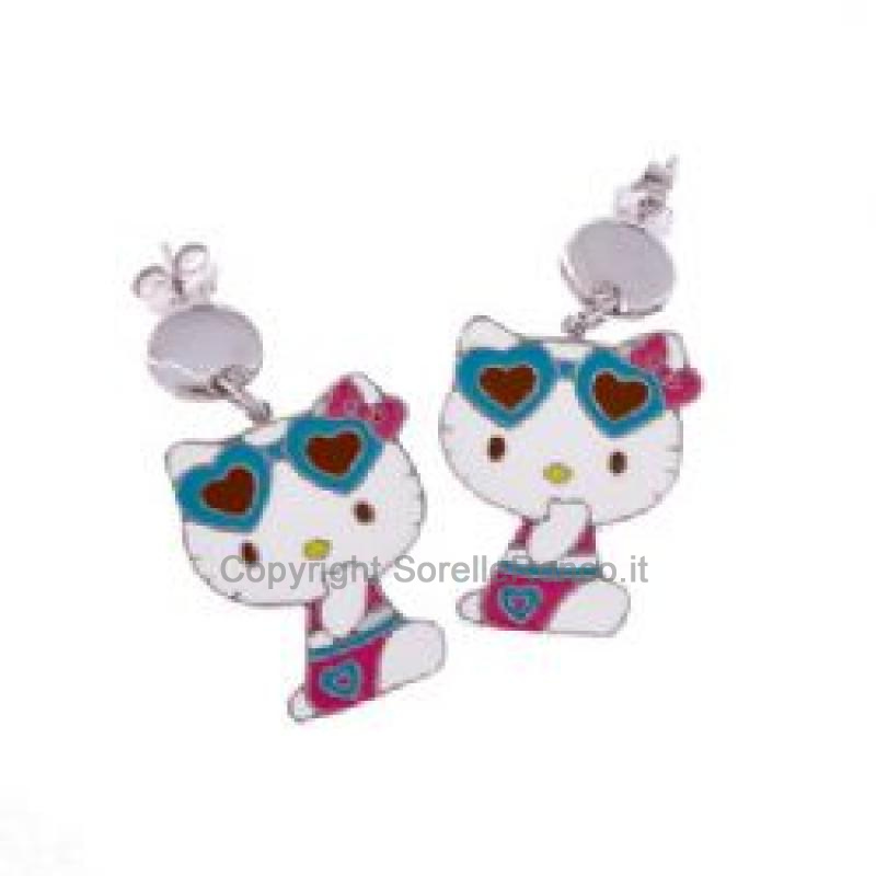 HELLO KITTY ORECCHINI ARGENTO BLU E ROSA
