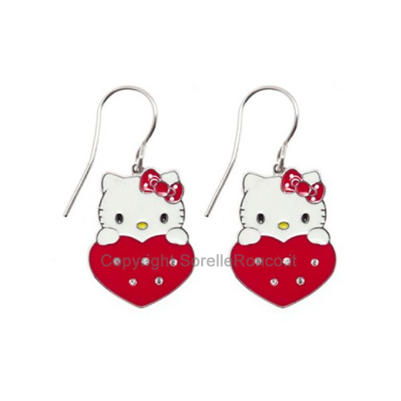 HELLO KITTY ORECCHINI SILVER CUORE ROSSO SWAROVSKI