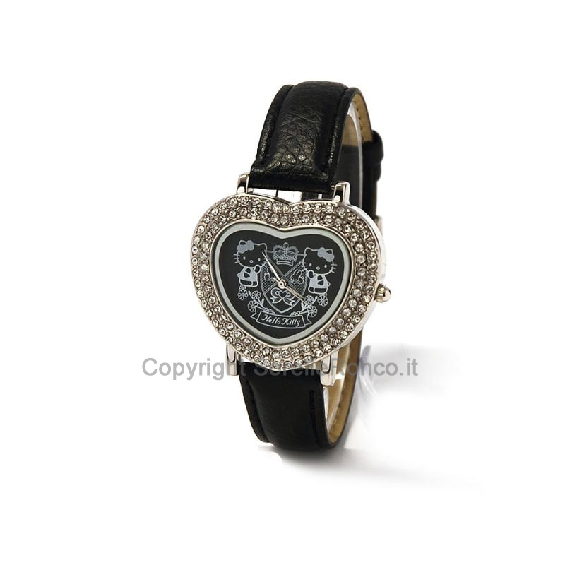 HELLO KITTY OROLOGIO CUORE CRISTALLI NERO