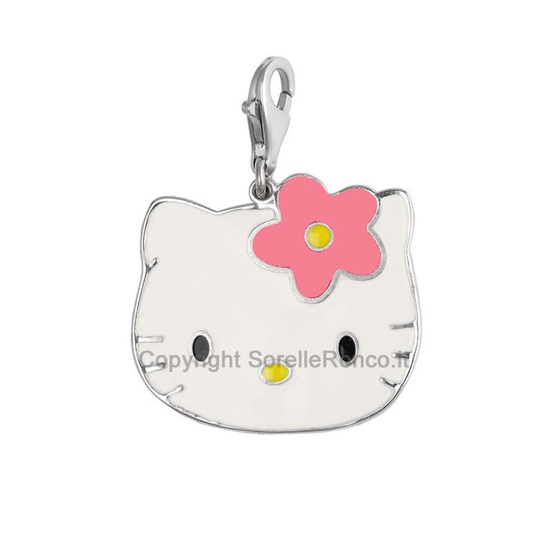 HELLO KITTY PORTACHIAVI ARGENTO 925 BIANCO E ROSA