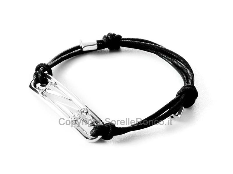 BRACCIALE CESARE PACIOTTI CUOIO ARGENTO E NERO