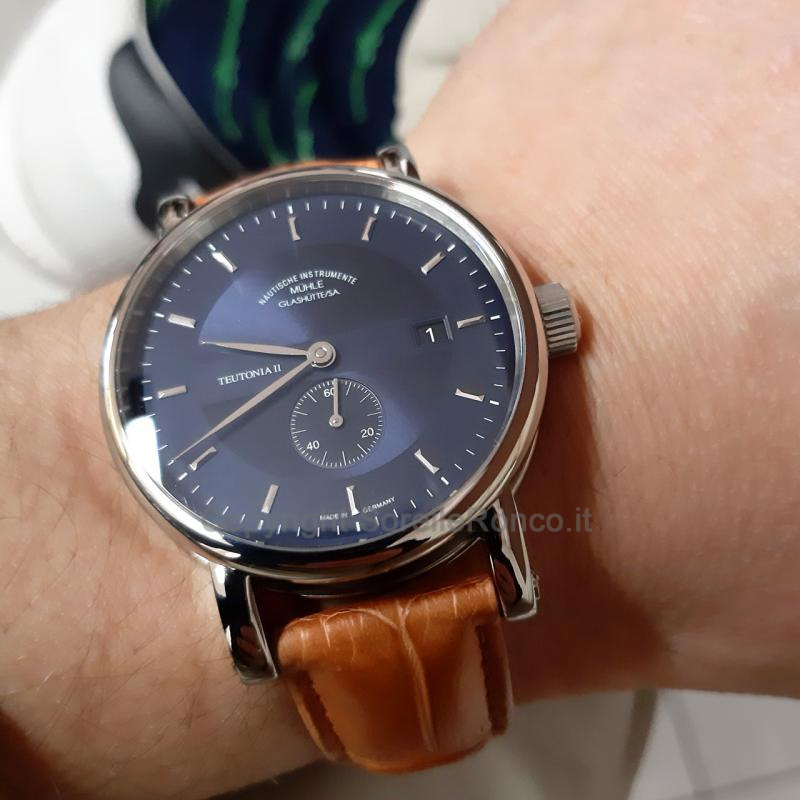 MÜHLE GLASHÜTTE TEUTONIA II BLU 41MM PELLE MARRONE
