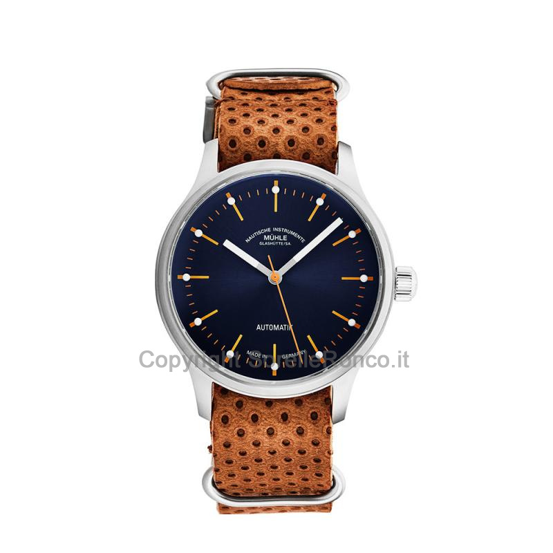 MÜHLE GLASHÜTTE PANOVA BLU 40MM PELLE TRAFORATA