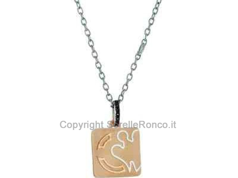 COLLANA CIONDOLO QUADRATO ARGENTO ROSÈ