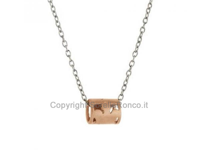 COLLANA CIONDOLO CILINDRO ARGENTO ROSÈ