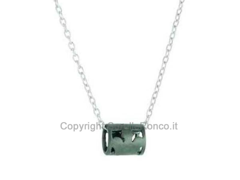 COLLANA CIONDOLO CILINDRO ARGENTO NERO