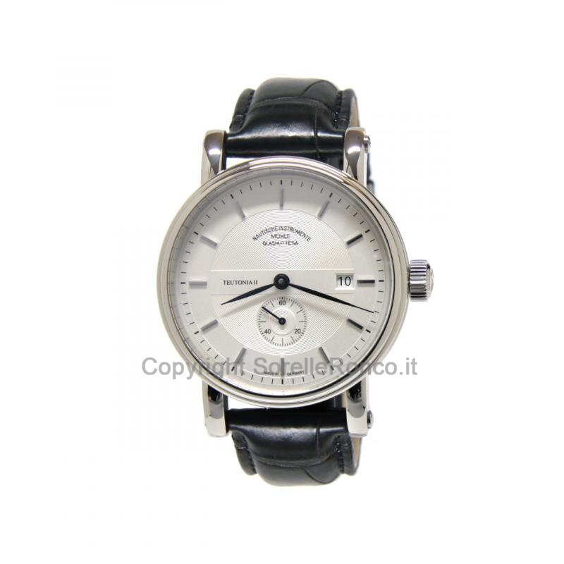 MÜHLE GLASHÜTTE TEUTONIA II SILVER 41MM PELLE NERA