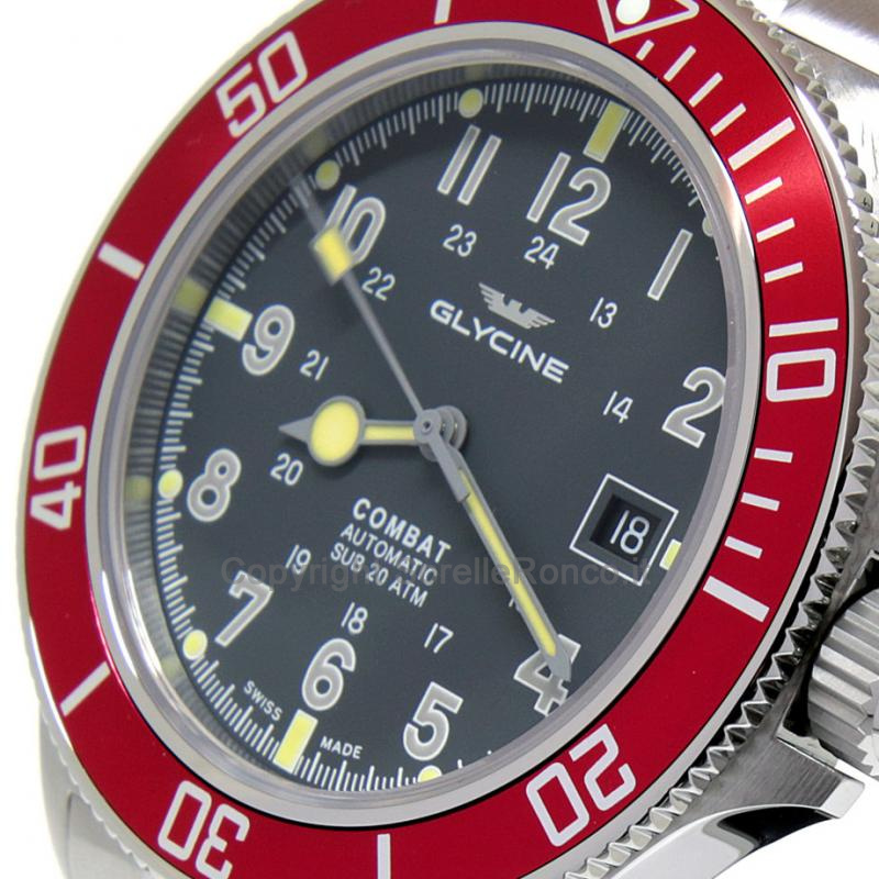 GLYCINE COMBAT SUB ACCIAIO GRIGIO ROSSO 42MM