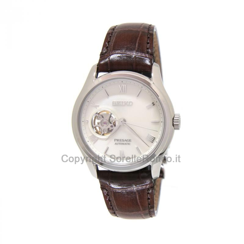 SEIKO PRESAGE 38,3MM SILVER OPEN HEART PELLE