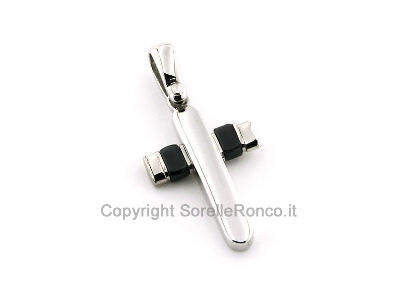 PENDENTE CROCE IN ORO E CERAMICA NERA