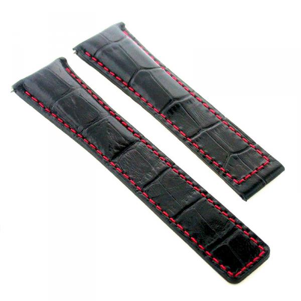 FC6301 - Cinturino Alligatore Nero Cuciture Rosse