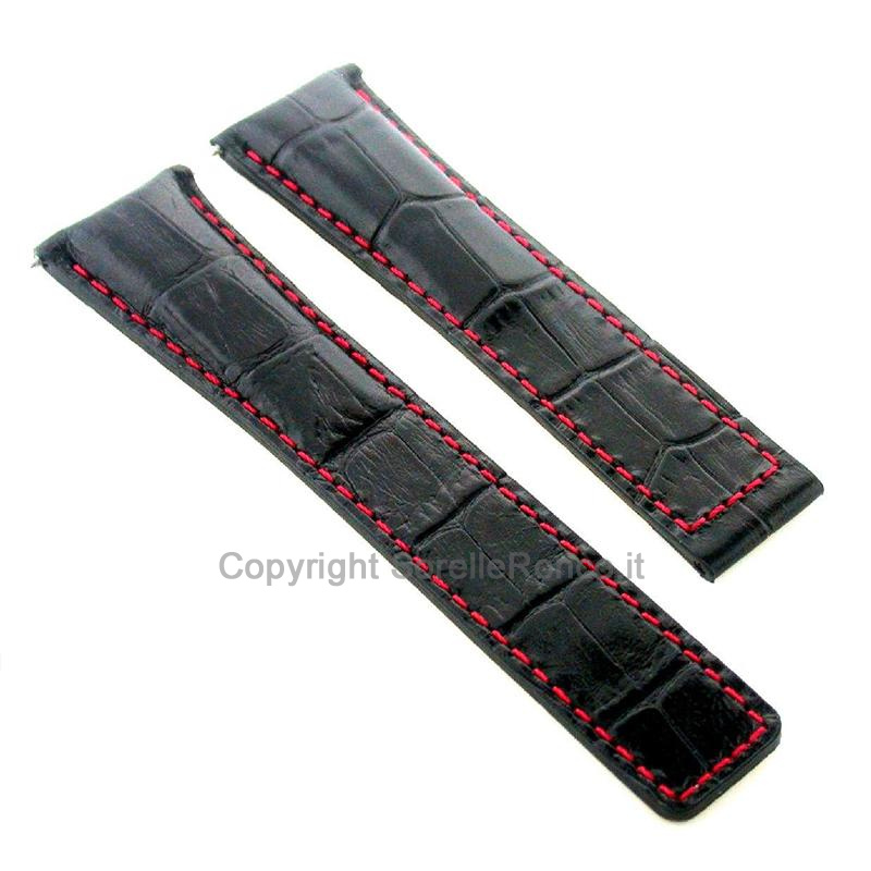 CINTURINO ALLIGATORE NERO CUCITURE ROSSE