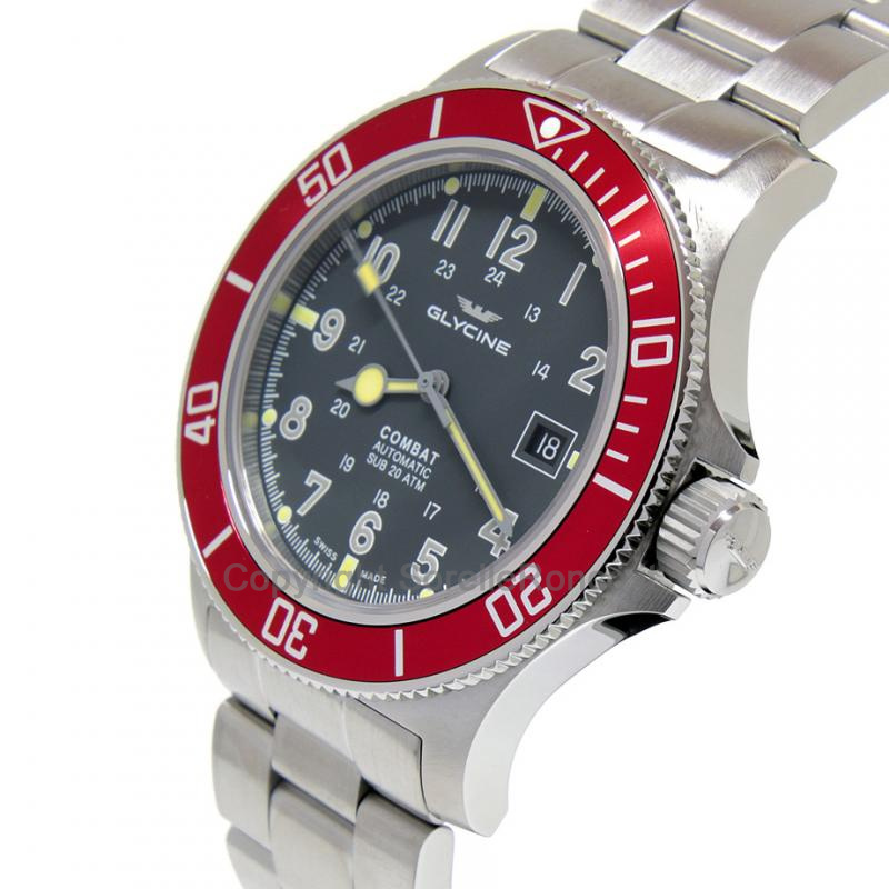 GLYCINE COMBAT SUB ACCIAIO GRIGIO ROSSO 42MM