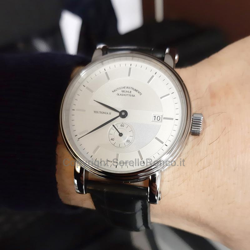 MÜHLE GLASHÜTTE TEUTONIA II SILVER 41MM PELLE NERA