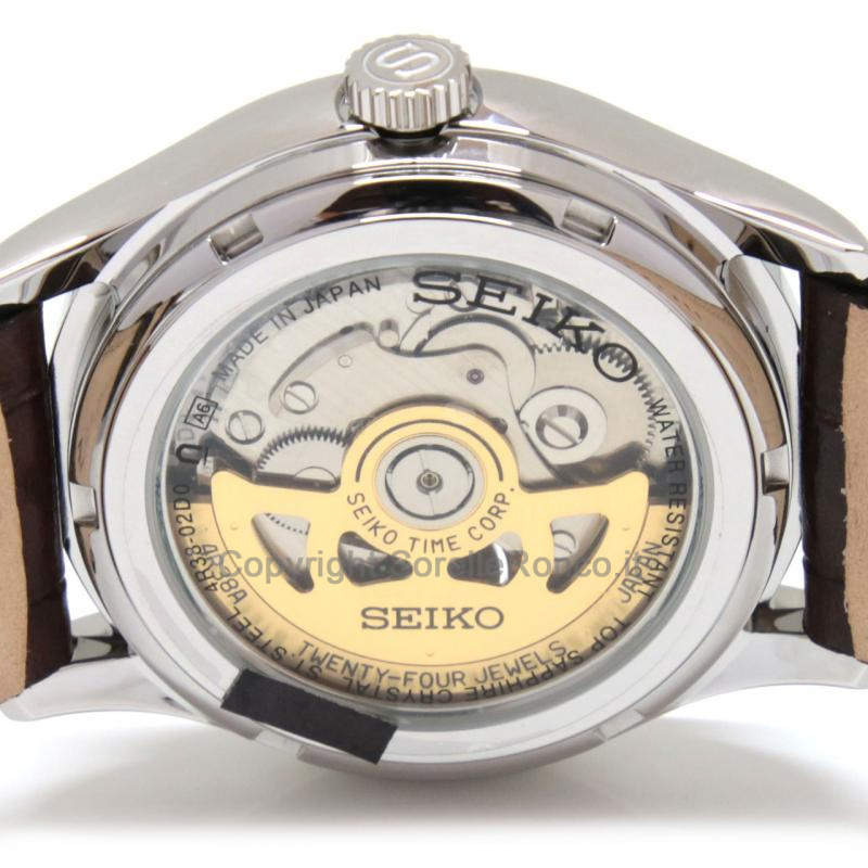 SEIKO PRESAGE 38,3MM SILVER OPEN HEART PELLE