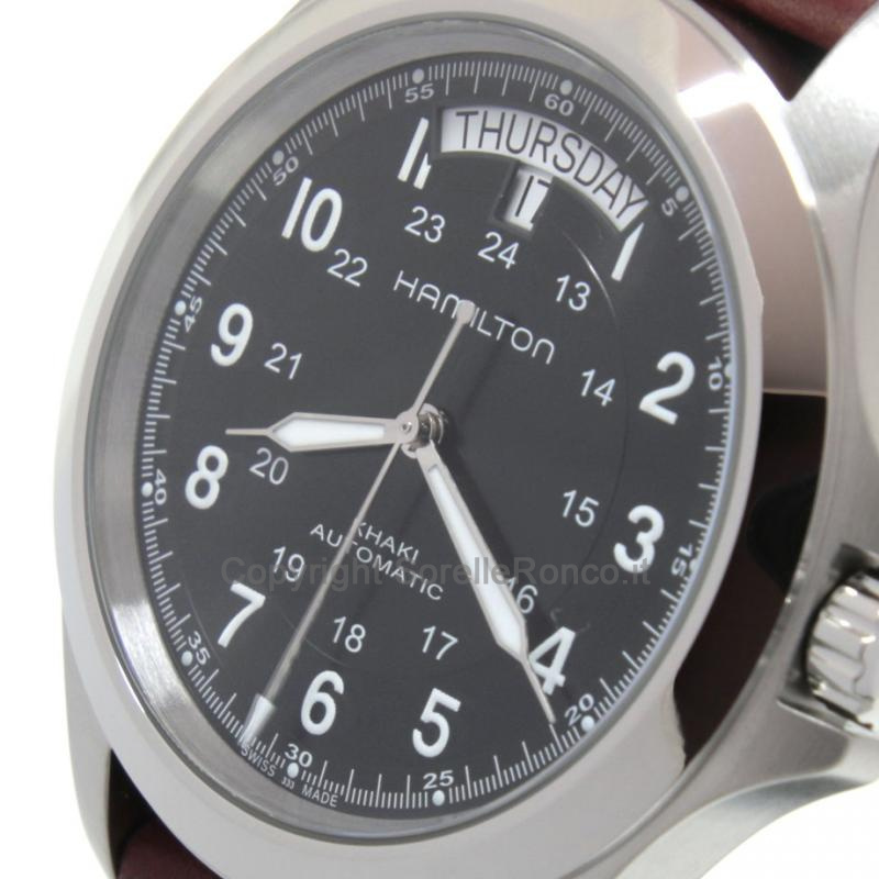 HAMILTON KHAKI FIELD KING NERO 40MM PELLE MARRONE