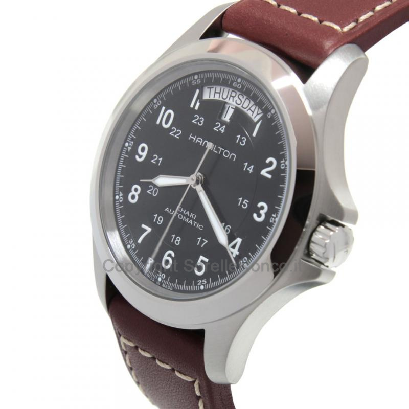 HAMILTON KHAKI FIELD KING NERO 40MM PELLE MARRONE