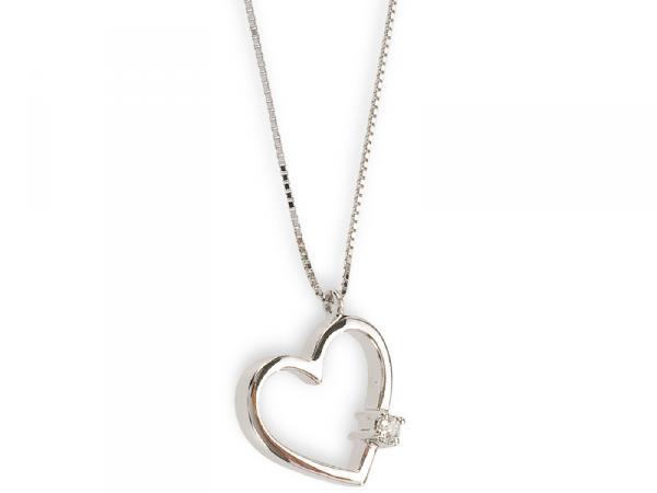 CF00126 - Collana in Oro Bianco 18 Kt con Cuore e Diamante