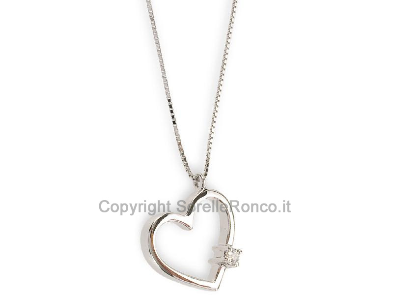 COLLANA IN ORO BIANCO 18 KT CON CUORE E DIAMANTE