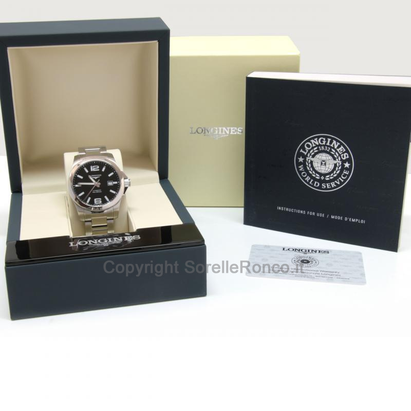 LONGINES CONQUEST ACCIAIO NERO AUTO 41MM