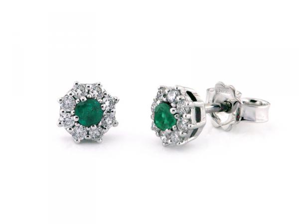 CF00728 - Orecchini Fiore con Smeraldo e Diamanti
