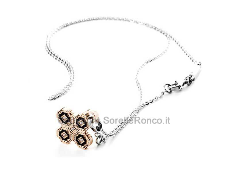 4US COLLANA ACCIAIO CROCE DI MALTA ROSÈ