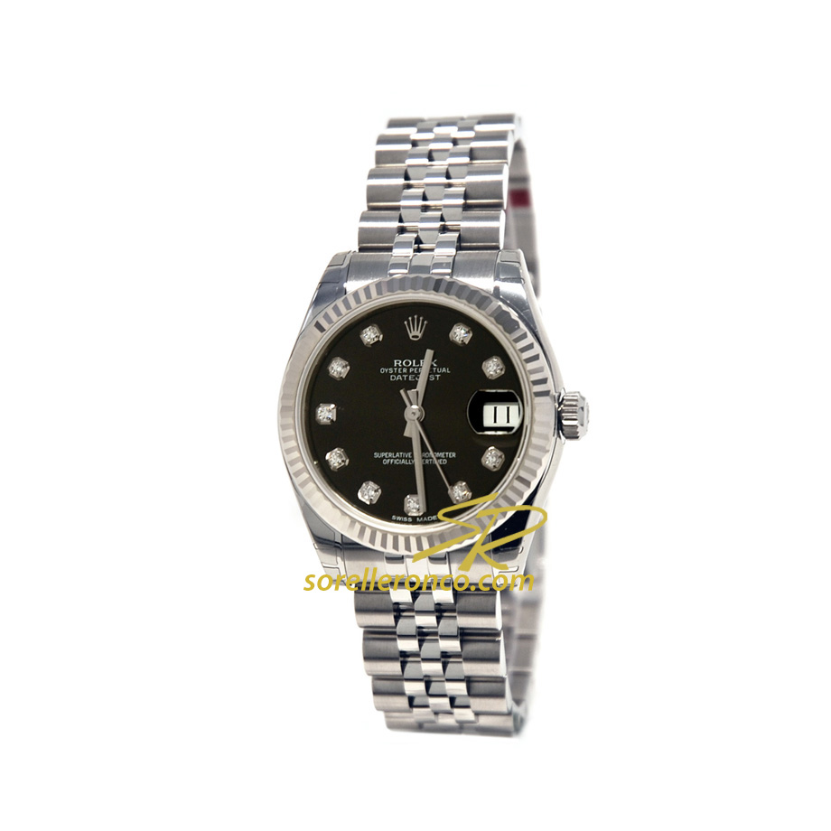 Datejust Acciaio Quadrante Nero Diamanti 31mm