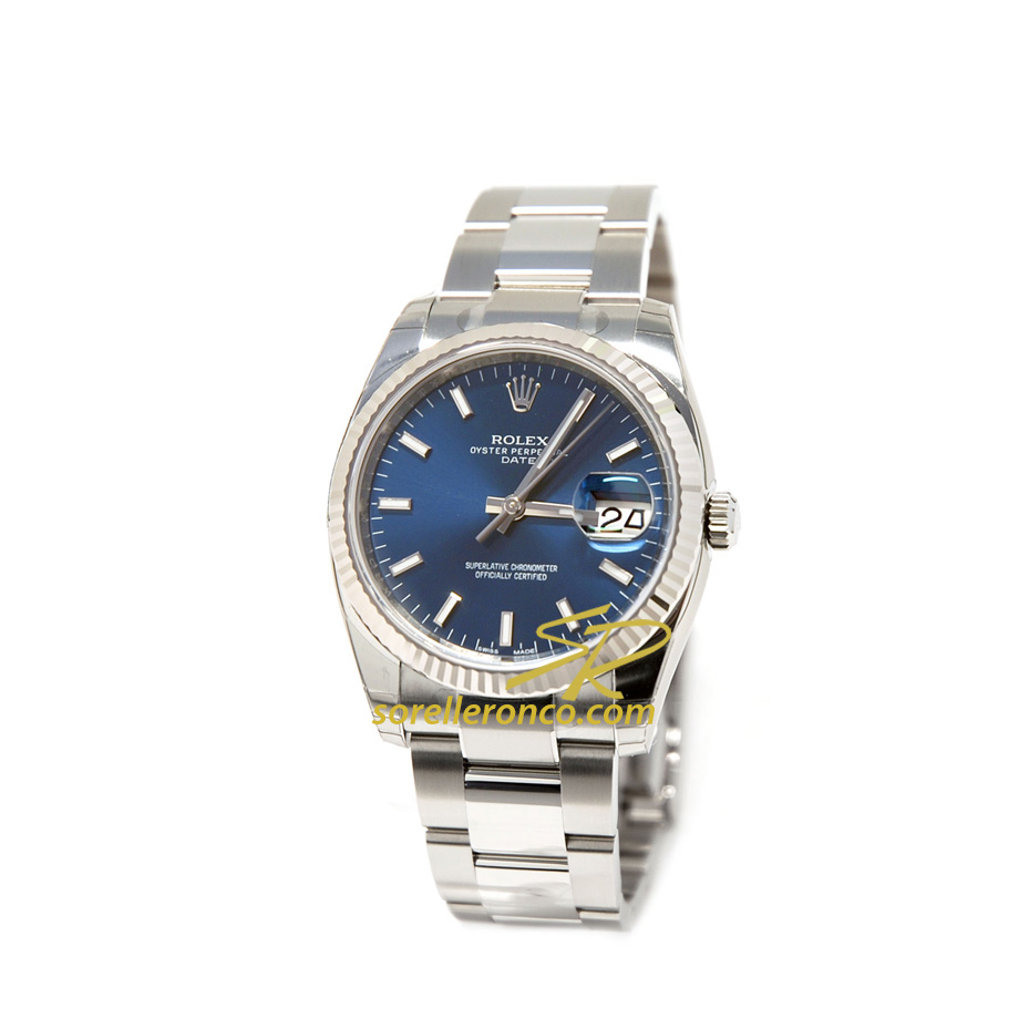 Oyster Date Blu 34mm Automatico Acciaio