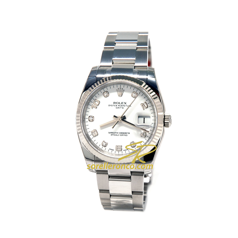 Date Quadrante Bianco e Diamanti 34mm Oyster