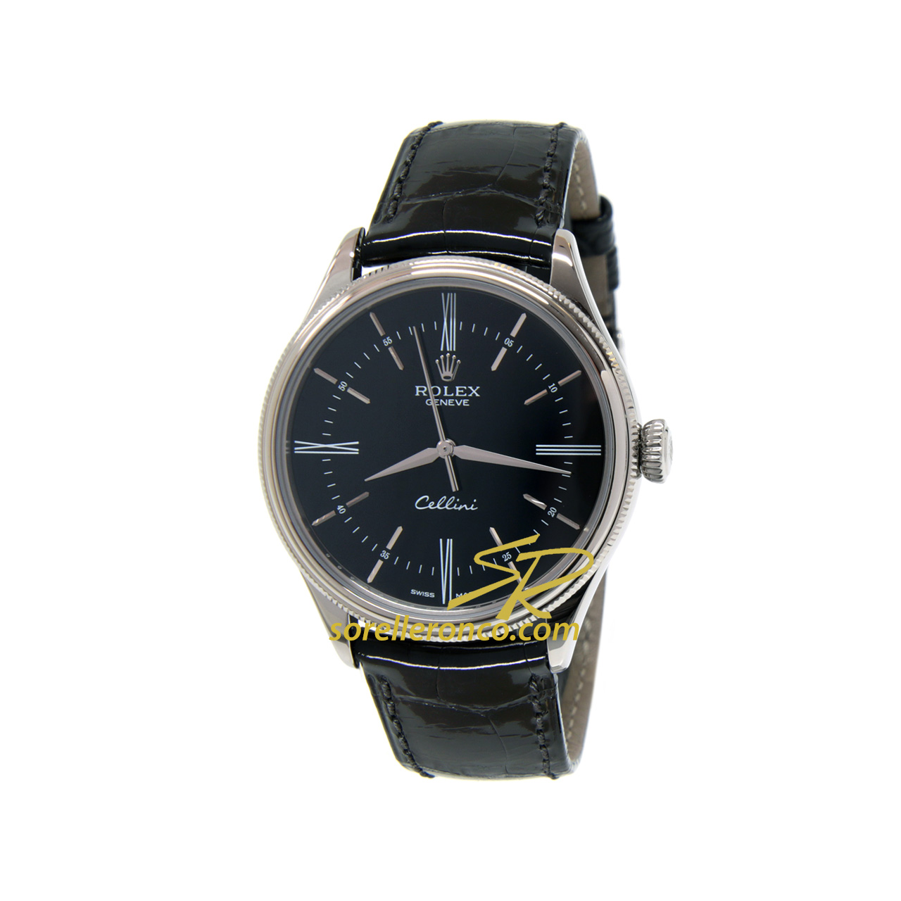 Cellini Oro Bianco Nero 39mm Cinturino Pelle Nera - Usato