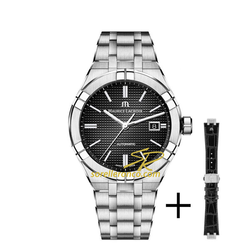 Aikon Nero 42mm Bracciale Acciaio e Pelle