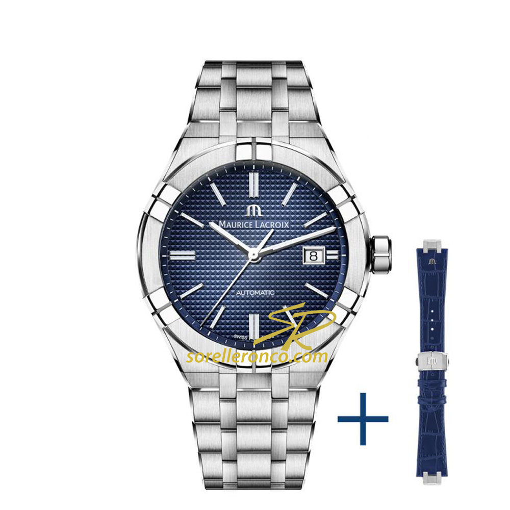 Aikon Blu 42mm Bracciale Acciaio e Pelle