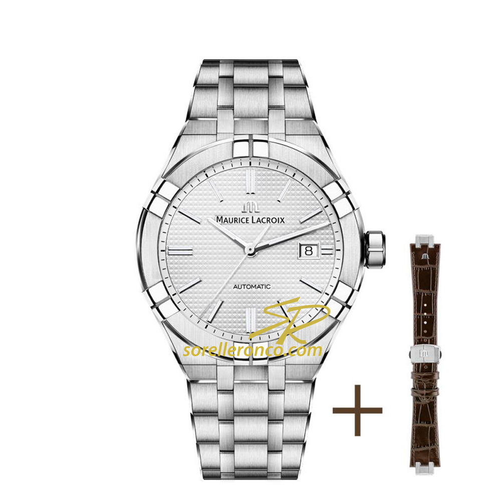 Aikon Silver 42mm Bracciale Acciaio e Pelle